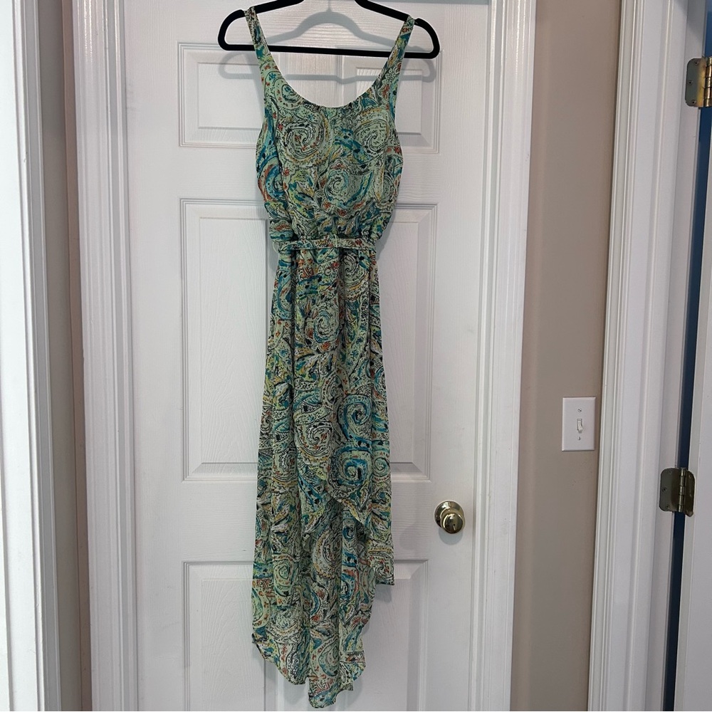 Cato NWT Women’s Size 10 Asymmetrical Graphic Floral Spaghetti Strap Green Dress